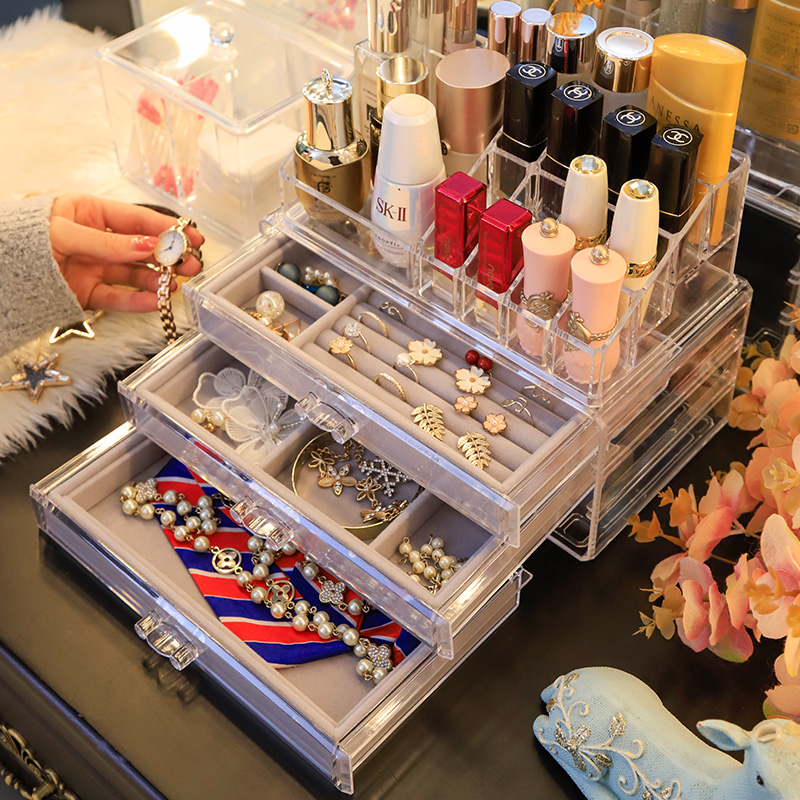 First Decorated Box Mesh Red Teenage Girl Dressings RED COSMETICS TRANSPARENT ACRYLIC RING NECKLACE FINISHING EARPIN CONTAINING BOX