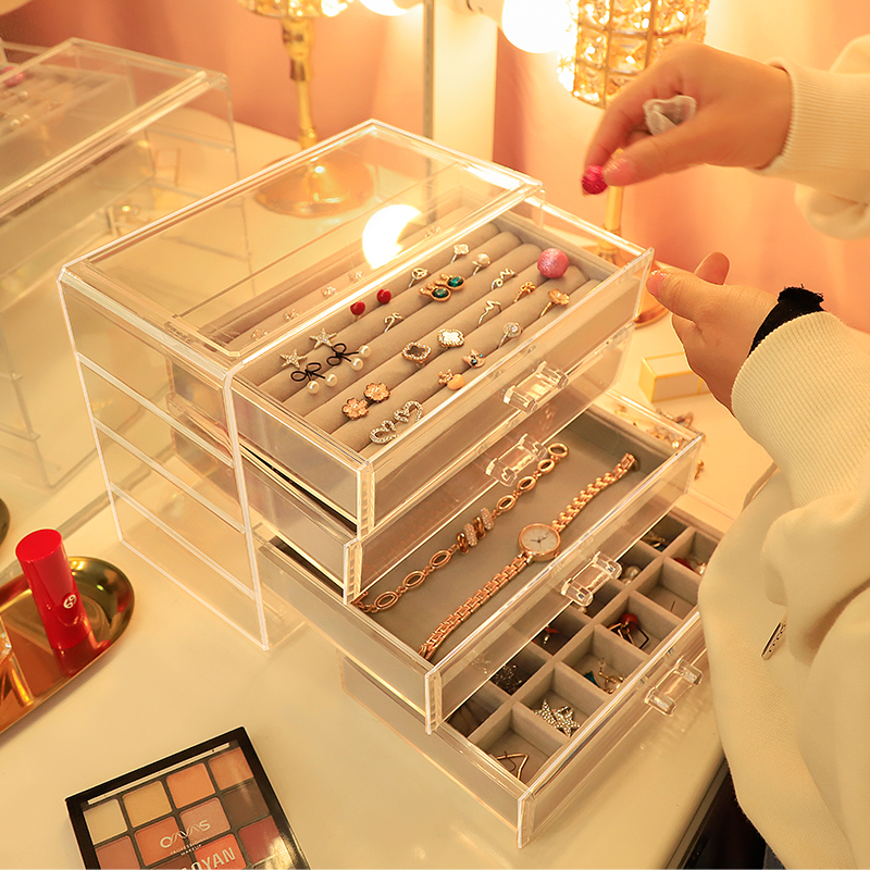 Earrings storage jewelry box simple transparent acrylic drawer set stud earrings necklace ring disc girly heart finishing