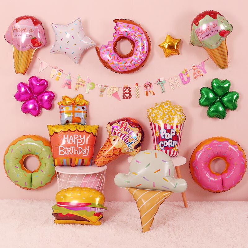 Children's birthday 100 days party decoration cute dessert cake Donut Popcorn gas cartoon Ice cream balloon