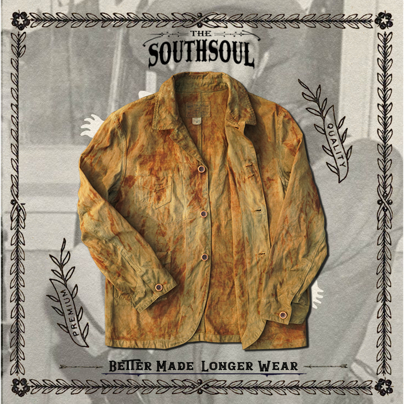 Heavyweight Pure Cotton Fine Canvas Hand-Distressed Plant-Dyed Railway Work Jacket Onion Skin-Dyed Natural Dye Coat