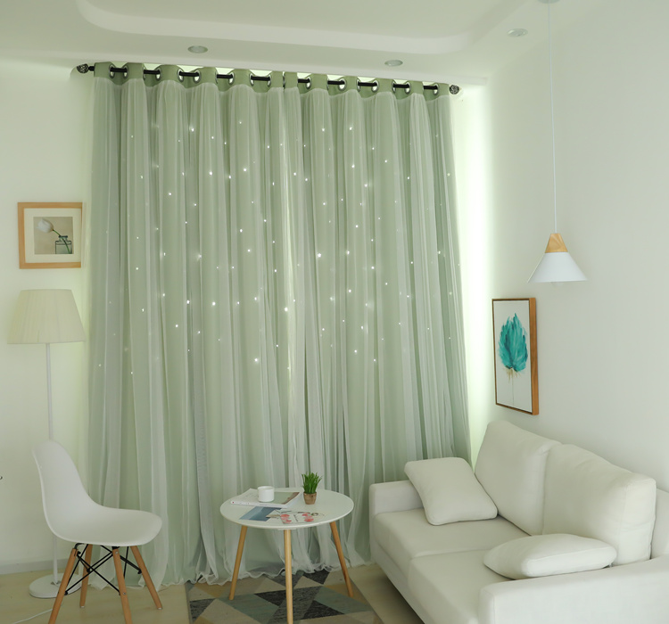 Net đỏ Hàn Quốc hai lớp một ren màn đen rỗng sao công chúa gió hồng phòng ngủ phòng khách đã hoàn thành - Phụ kiện rèm cửa khung rèm spa