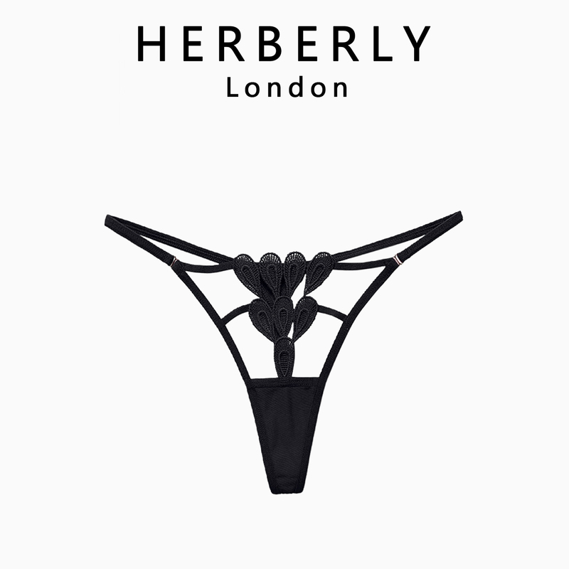 British Herberly Embroidered Water-Soluble Floral Seductive Ring Buckle Hollow Thong Hot and Sexy Thin Strap T-Pants for Women