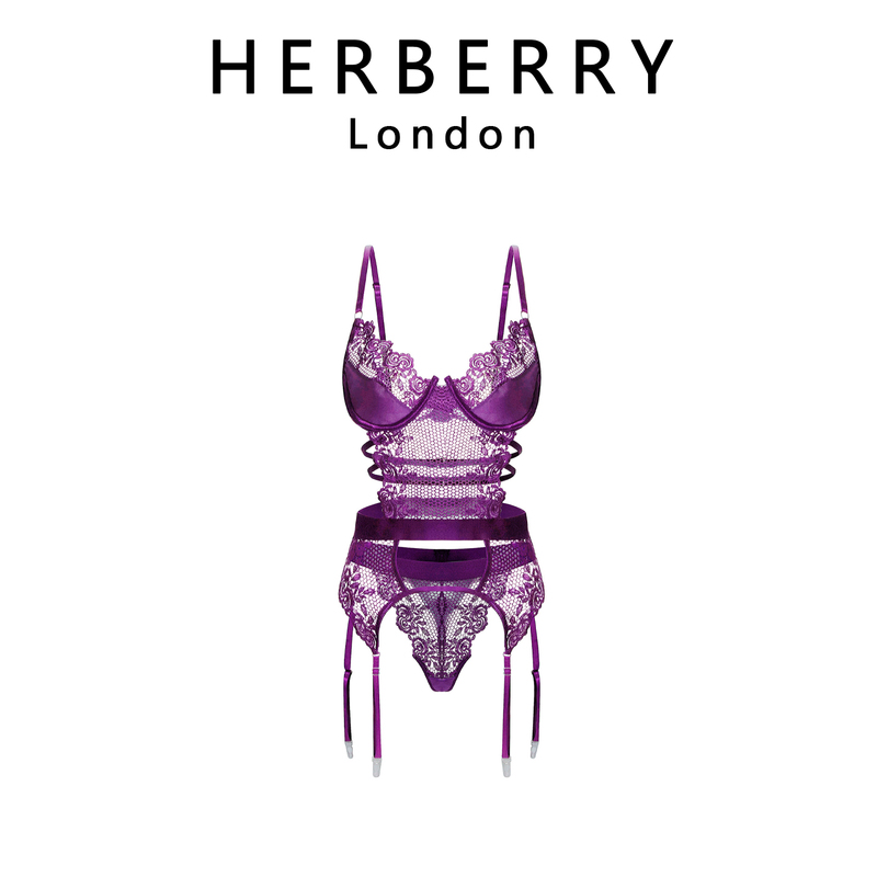 British Herberry Sexy Hollow-Out Lace Embroidered Bodysuit with Underwire, Slimming Thin Camisole