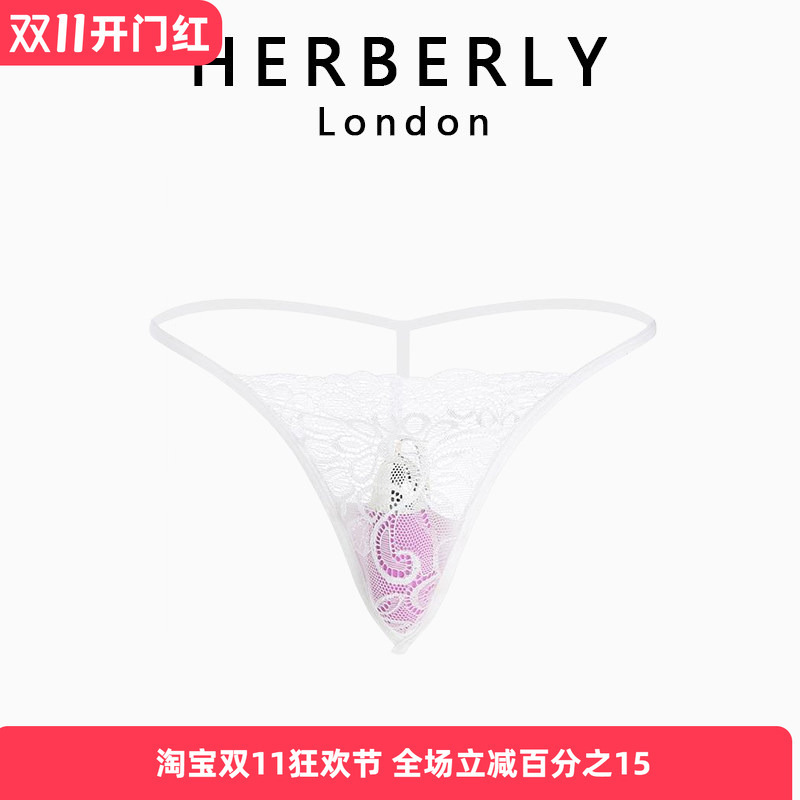 British Herberly Sexy Lace Women's Underwear, Thin Mesh, Hollow-Out, Floral Embroidery Thong