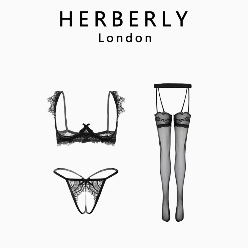 British Herberly Sexy Lace Lingerie Pure Desire Style Hollow-Out Bra Thin Three-Point No-Take-Off Set for Women British Herberly Sexy Lace Lingerie Pure Desire Style Hollow-Out Bra Thin Three-Point No-Take-Off Set for Women
