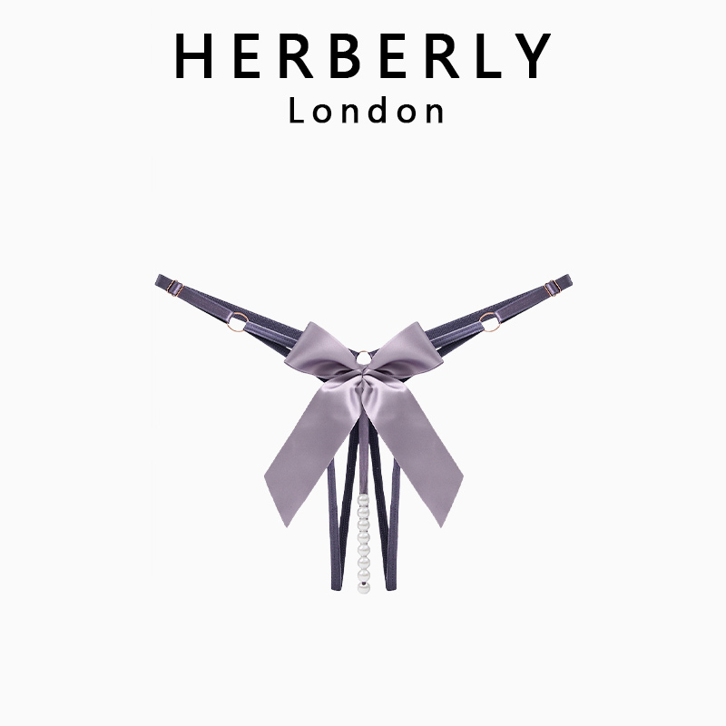 British Herberly Seductive Beaded Buttocks-Enhancing Panties for Women, Hollow-Out Crotch, Adjustable Plus-Size Thong