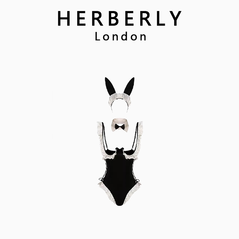 British Herberly Pure Desire Cosplay Bunny Girl Costume Pajamas for Women with Small Breasts That Appear Larger, Double-Breasted, Hollow Cup Uniform