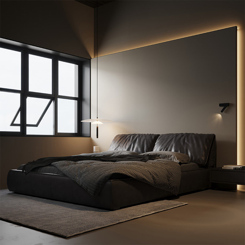 Italian-style leather bed modern minimalist light luxury net red bed tatami bed master bedroom double bed elephant ear soft bed