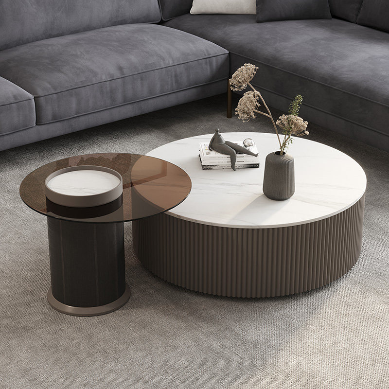 Modern light luxury coffee table simple rock plate round tea table small apartment size round combination coffee table designer furniture