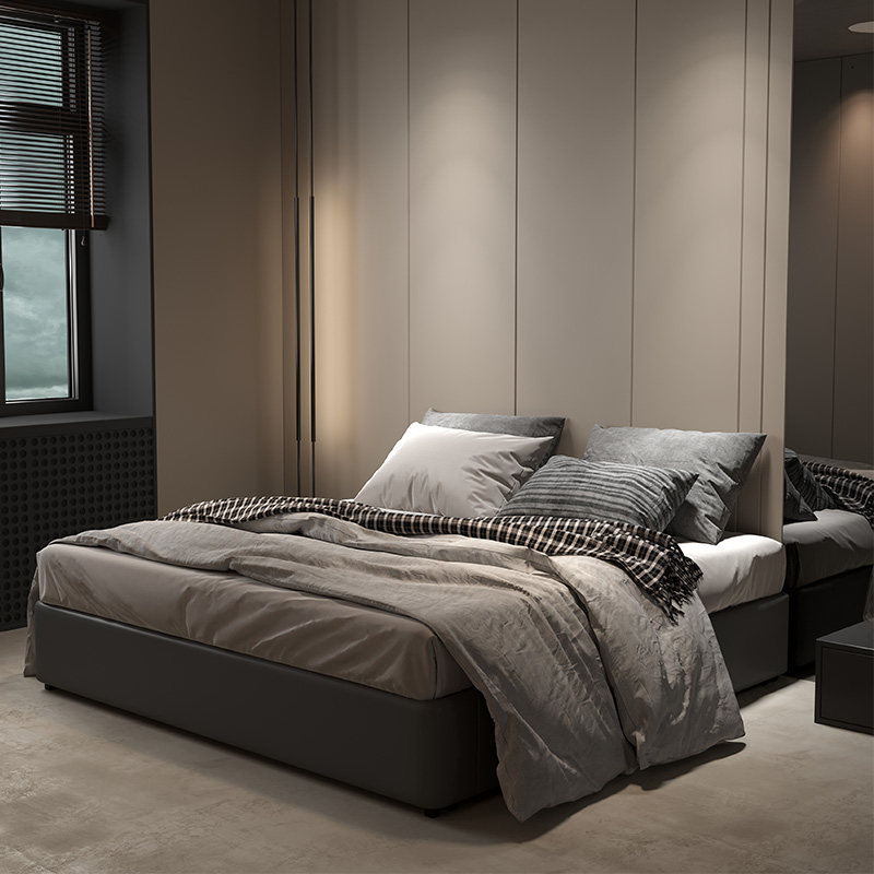 No bedside bed modern minimalist light luxury net red bed no backrest bed Nordic leather bed no bedside bed Italian storage bed