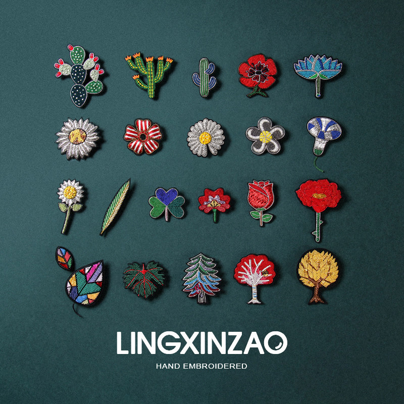 French design hand embroidered badge pin decoration creative wild plant leaf flower brooch Cute Japanese