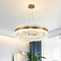 Living room chandelier Hong Kong style post-modern light luxury atmospheric living room lamps round simple dining room bedroom crystal chandelier