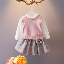 Girls  suit 0-1-3 years old female baby spring suit Skirt three-piece baby suit Korean baby clothes