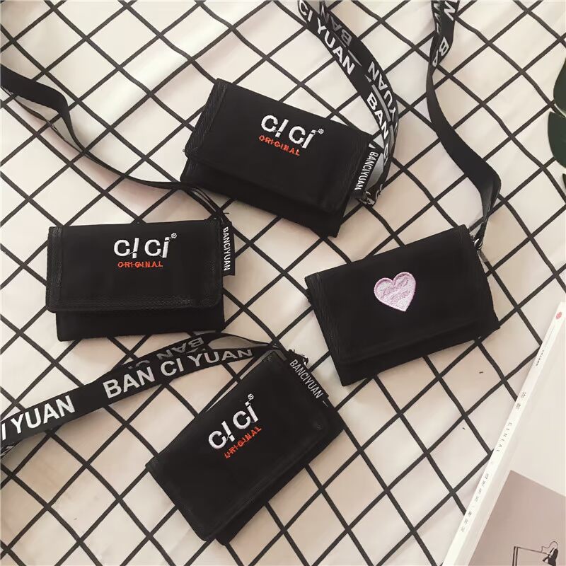 Cô gái phong cách Harajuku thêu thêu cổ gấp ví 2017 nữ mới Hàn Quốc phiên bản cá tính túi nhỏ ví dior