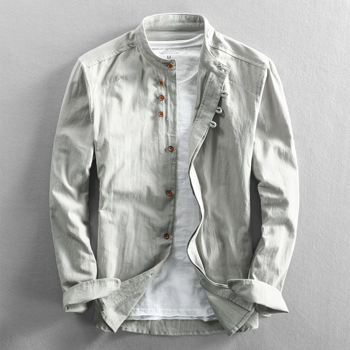 Shirt, retro long-sleeve, Chinese style, cotton and linen, sun protection, plus size