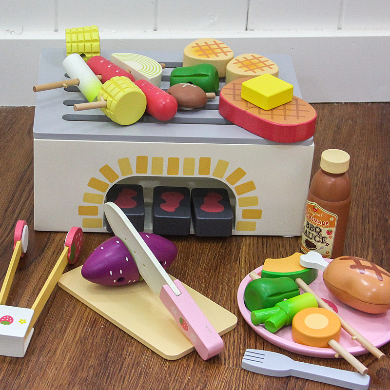 Wooden Emulation Barbecue Group Suit Baby Over Home Children's Kitchen Toy BBQ Fruit Chiche Birthday Gift-Taobao