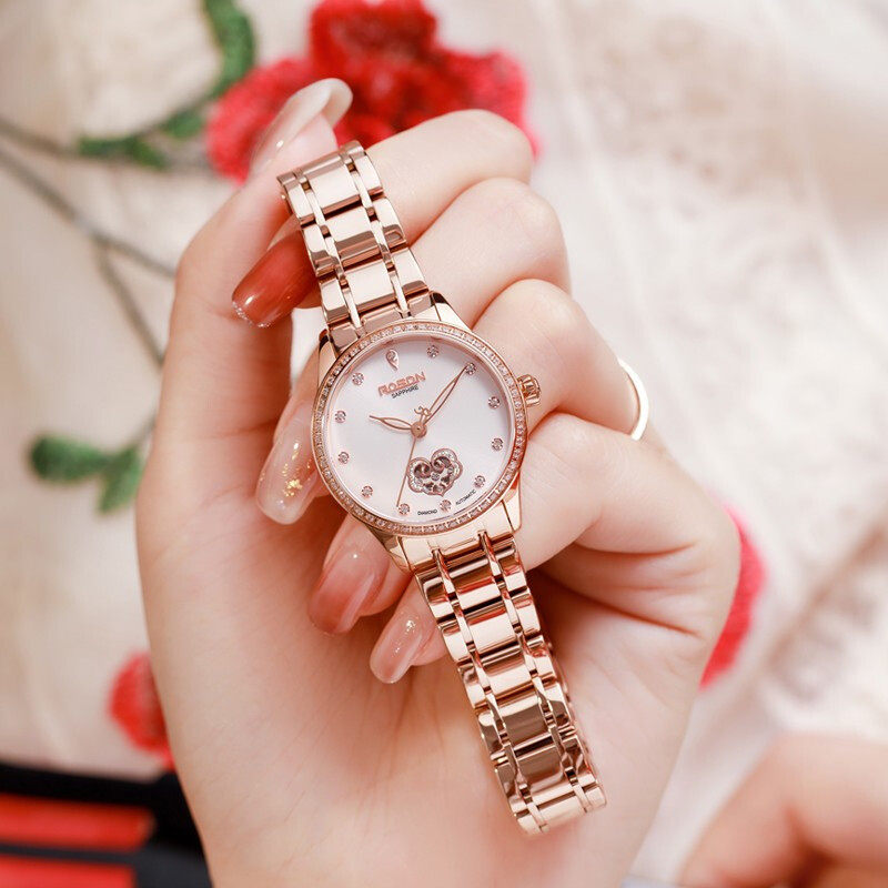 Lauston Hand Watch Women's Mechanical Watch Full Automatic Small Waterproof Hollowed-out Lady Watches Designer Women Watches