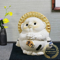 Japanese traditional and wind Shigaraki white holding hands raccoon cats lucky ceramics folk ornaments