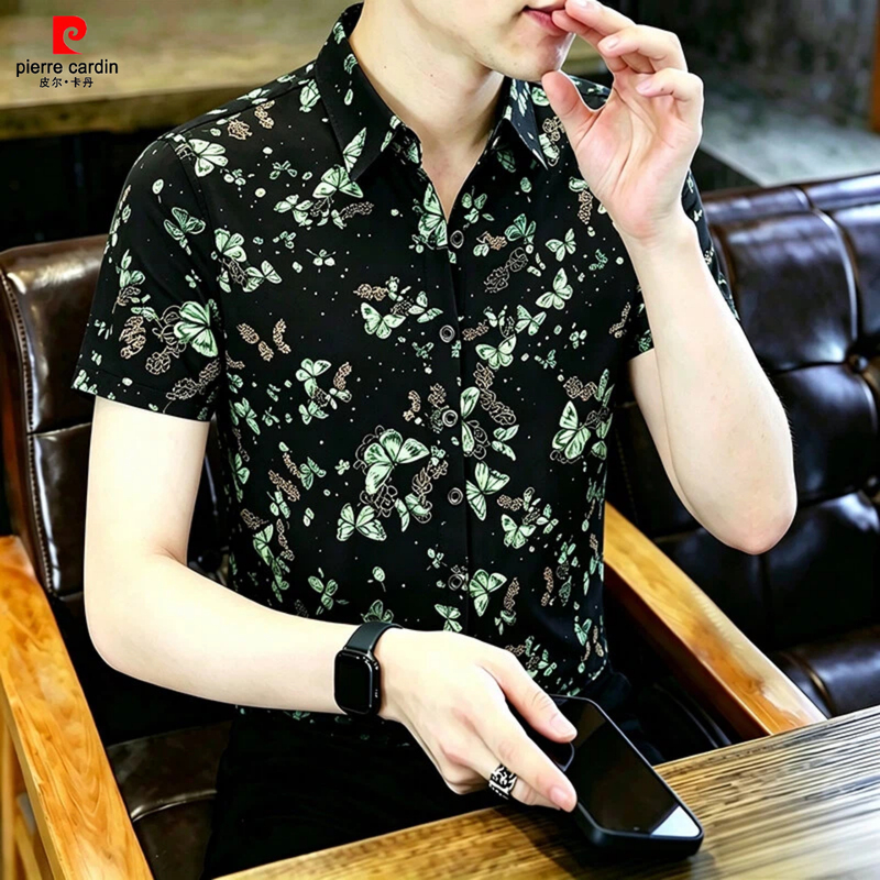 Pierre Cardin High-End European Men's Shirt 2026 Summer New Floral Turn-Down Collar Top Men's Shirt Trendy