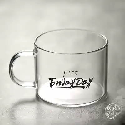 Lotus Xiansen coffee cup letter belt handle glass Juice cup Large capacity heat-resistant teacup Oat breakfast cup