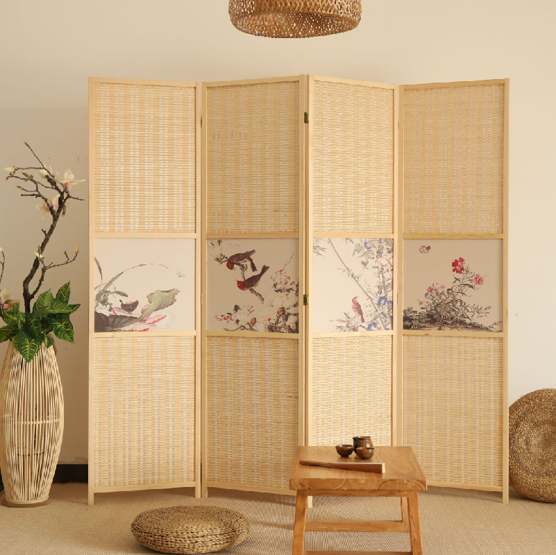 New Chinese-style folding screen folding mobile folding screen modern minimalist living-room bedroom Xuanguan Tian Yuan Garden Solid Wood Bamboo Partition Wall