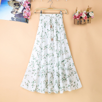 2021 summer new long Korean version of floral loose high waist vintage print slim long skirt chiffon skirt women