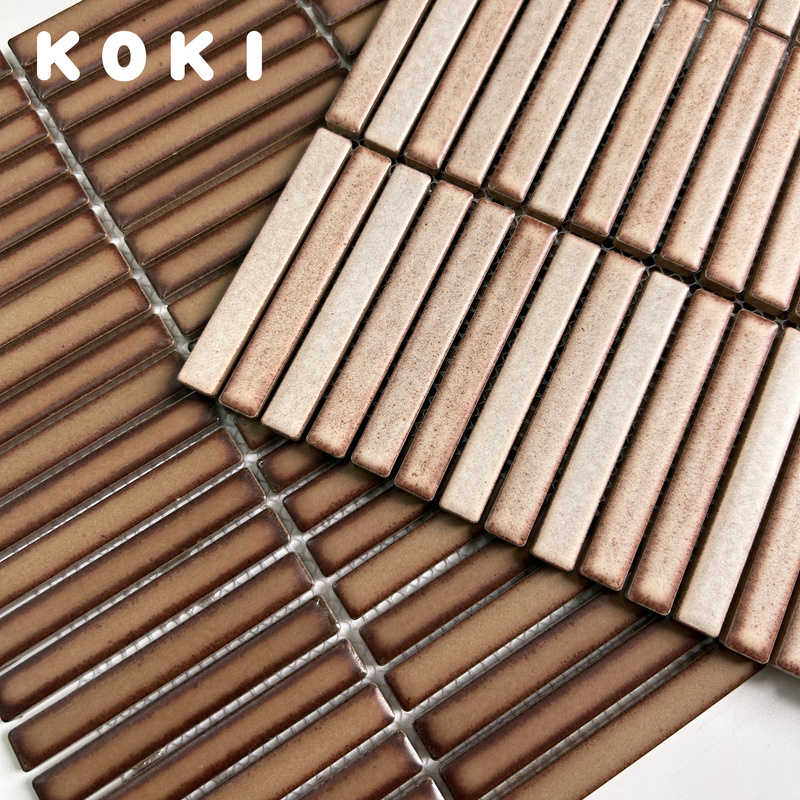 Japanese Kiln-Glazed Matte Brown Chopstick Tiles Mosaic for Dining and Coffee Shops, Green Background Wall, Kitchen and Bathroom Wall Tiles Japanese Kiln-Glazed Matte Brown Chopstick Tiles Mosaic for Dining and Coffee Shops, Green Background Wall, Kitchen and Bathroom Wall Tiles