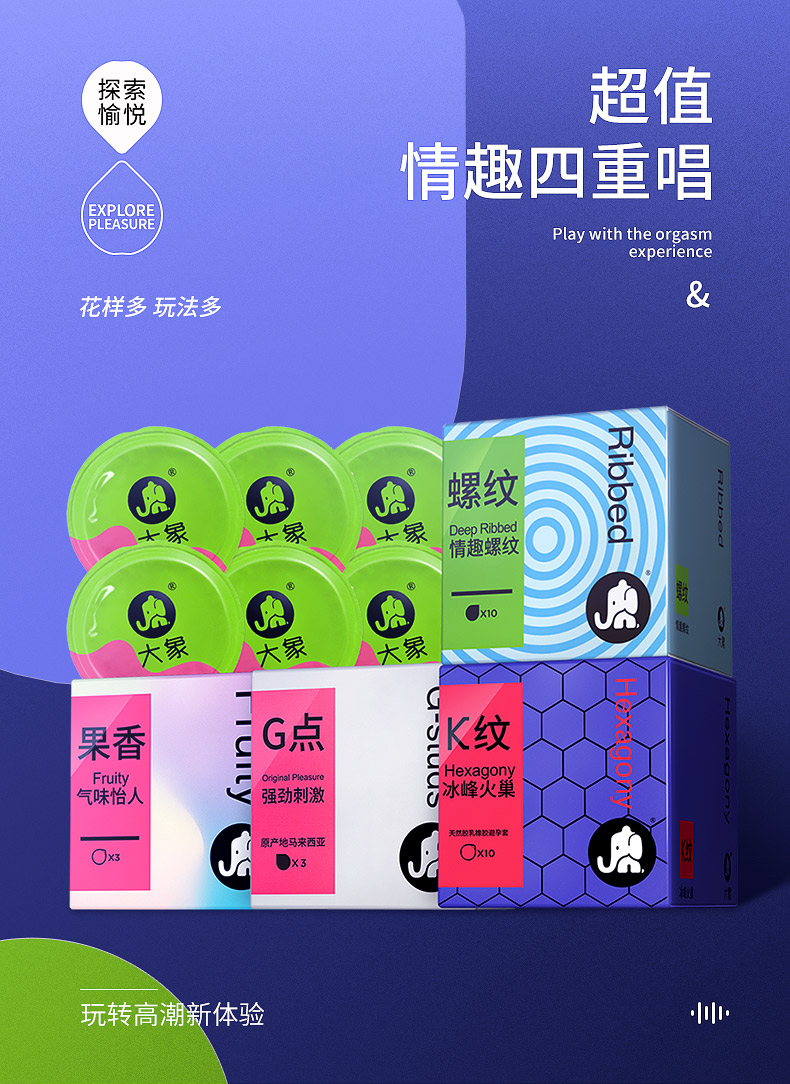 大象 情趣超薄避孕套组合25支 含取悦女生的大颗粒 图1