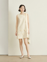 ForPoem original design simple high-end three-dimensional flower dress womens summer acetate sleeveless short skirt