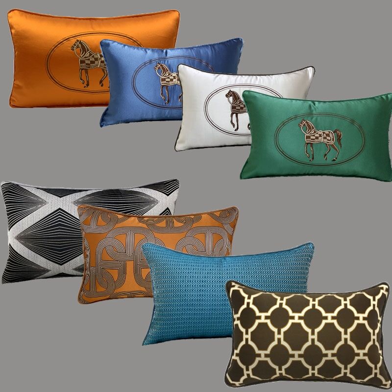 Light Luxury Silk Orange and Green Embroidered Lumbar Pillow American-Style Cushion Nordic Lumbar Support Car Backrest Trendy Pillow 50