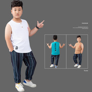 Fat Boy 2020 Summer mới bộ vest chất béo chàng trai chất béo tăng trẻ em lỏng lẻo hai mảnh bộ vừa.