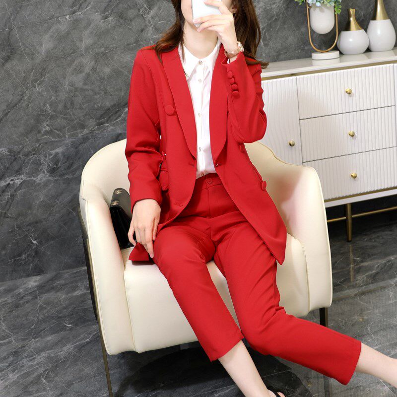 Suit jacket women's red annual meeting big size women's clothes fat mm positive clothes hotel work clothes autumn and winter work clothes for women