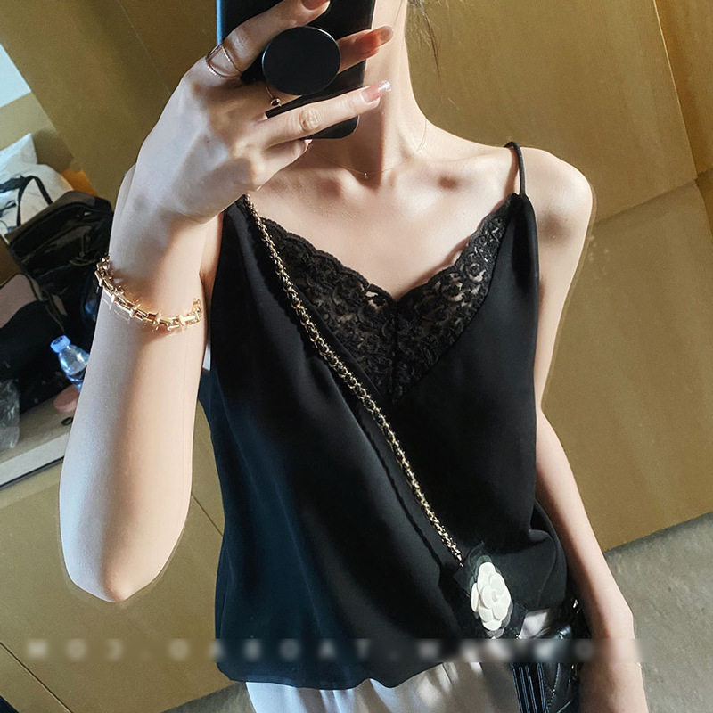 2022 chiffon camisole women's loose V-neck fat sister short style outerwear large size sleeveless inner bottoming top