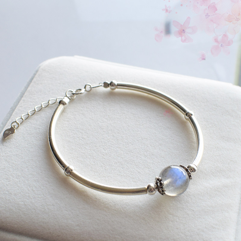 Natural Moonstone Strawberry Crystal Amethyst Beads s925 Sterling Silver Hand Chilled Female Simple Minority Design Birthday Gift - Taobao