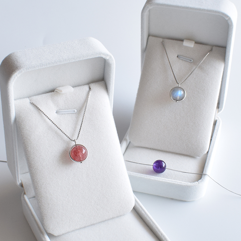 Natural Amethyst Strawberry Crystal Moonstone Pendant S925 Sterling Silver Necklace Female Clavicle Chain Simple Gift