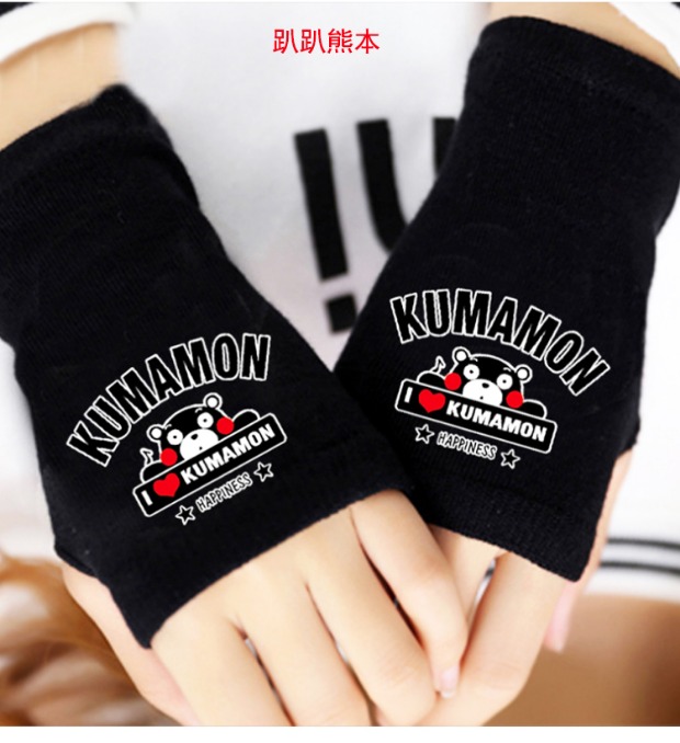 Găng tay anime gấu trúc nửa ngón tay ấm áp găng tay nam mùa thu và mùa đông bông xung quanh hai nhân dân tệ Kumamoto phim hoạt hình dễ thương sticker dễ thương