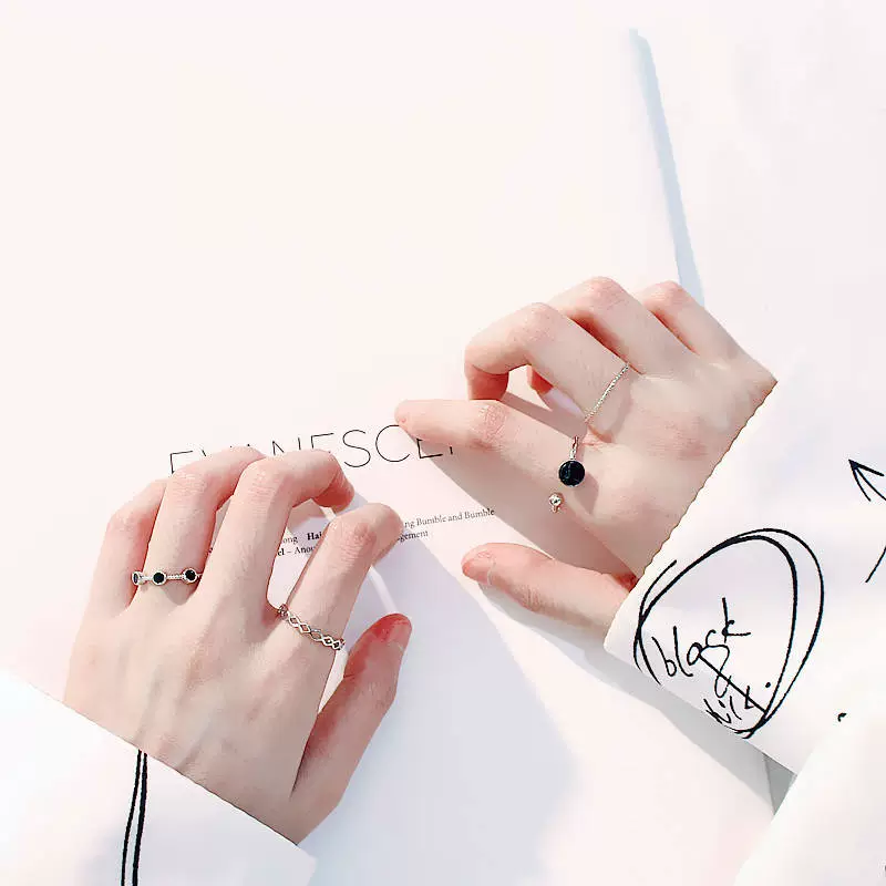 Wild Ocean Girl Wind Ring Triangle Geometry Set Simple Pearl Open Rings Tide Ring Sweet nhẫn calvin klein