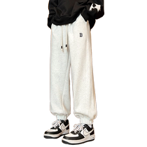 Gray leggings mens autumn and winter velvet thickened casual pants trendy brand loose youth sports trousers