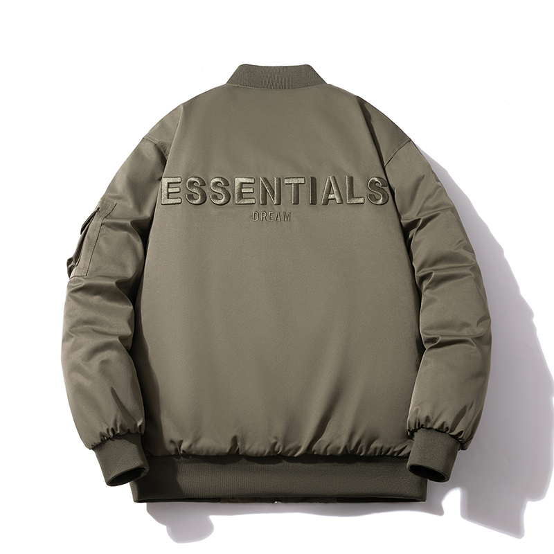 Essentials Autumn and Winter American Fashion Brand Bomber Jacket for Men and Women, Couple Embroidered Thickened Baseball Cotton Jacket