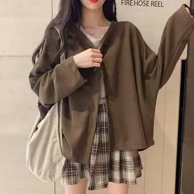 Korean salt jacket 2021 new women's autumn jacket small man retro loose versatile long sleeve cardigan tide