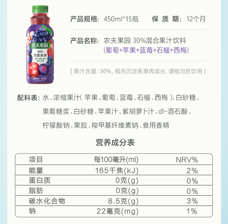 安享好物 安享E级果汁-农夫果园30% 葡萄混合果汁  