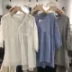 Quần áo xuân hè 2019 TH mới phiên bản Hàn Quốc của áo cotton mỏng và áo sơ mi cổ chữ V bằng vải lanh - Áo sơ mi