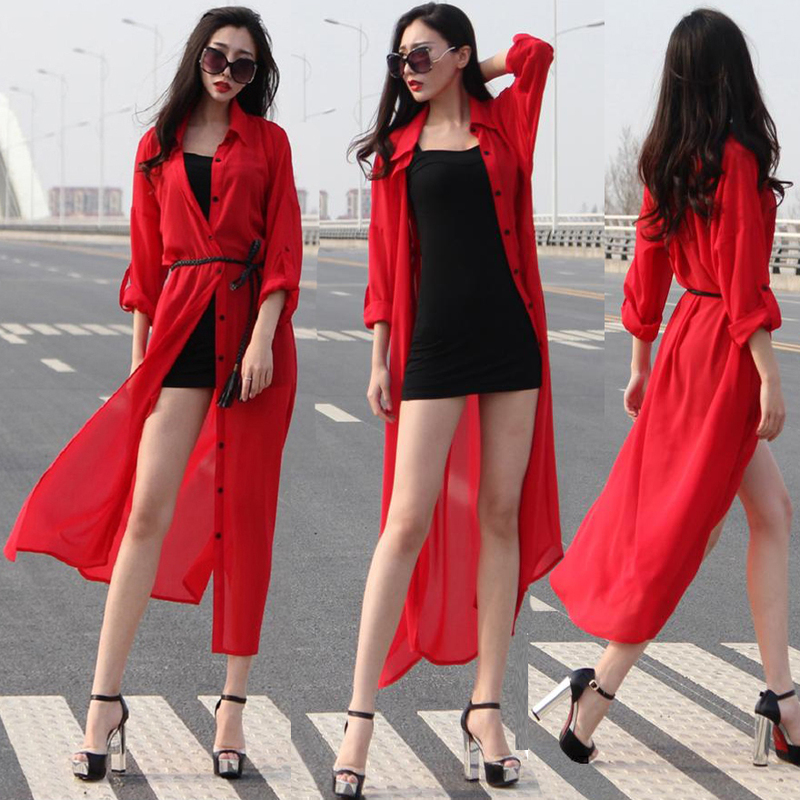 Chiffon Cardigan for Women, Summer Mid-Length Shirt, Beach Sun Protection Clothing, Sheer Jacket, Slim-Fit Air Conditioning Clothing, Shawl, Trendy
