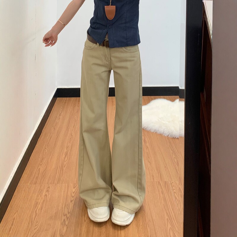 American-Style Khaki Flared Jeans for Women, Summer New Plus-Size High-Waisted Slimming Non-Tight Flared Pants
