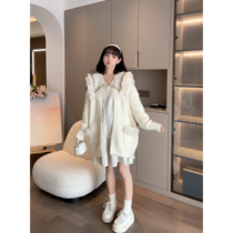 (Lottie Coral) Nana’s pregnancy outfit) Maternity wear spring and autumn lazy style soft waxy knitted cardigan jacket