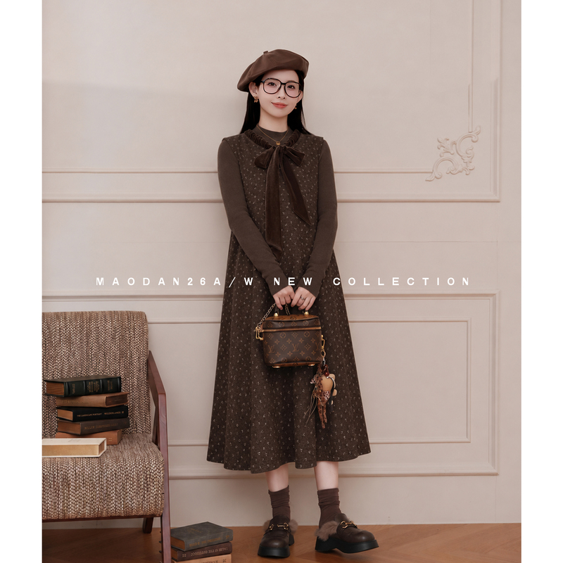Cat Single [Maple Sugar Cocoa] [Wool] Maternity Wear New Autumn Collection Polka Dot Tank Dress