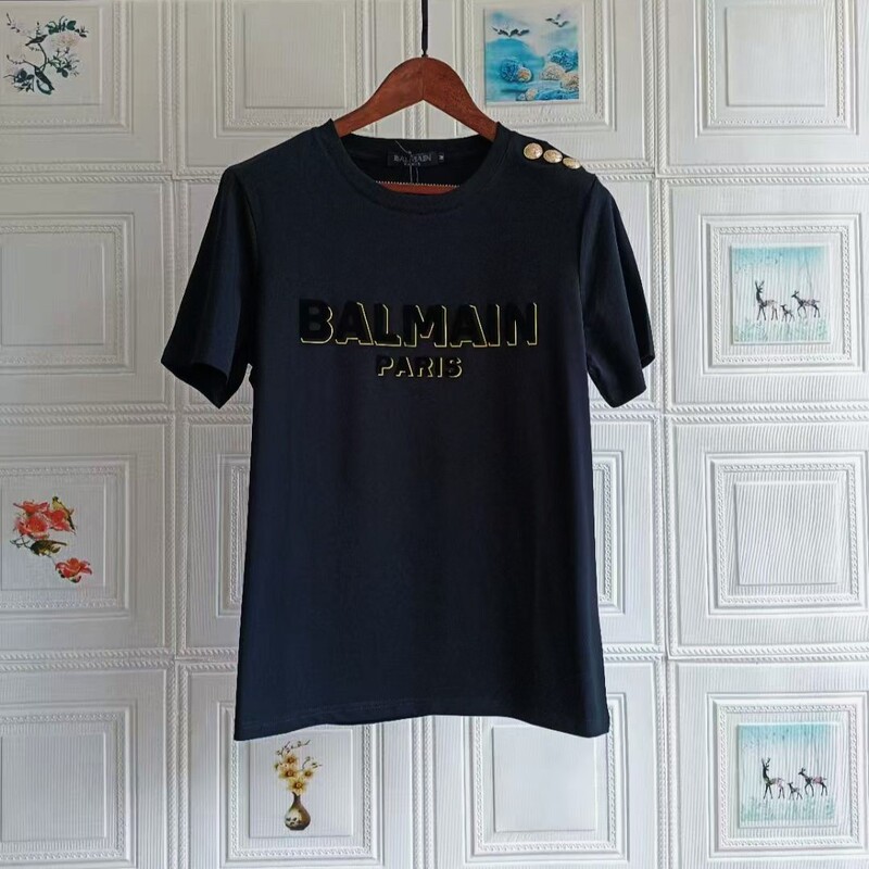 Paris Trendy Brand Casual Style Gold-Edged Bold Velvet Letter Short-Sleeve Loose Round-Neck Fashion T-Shirt