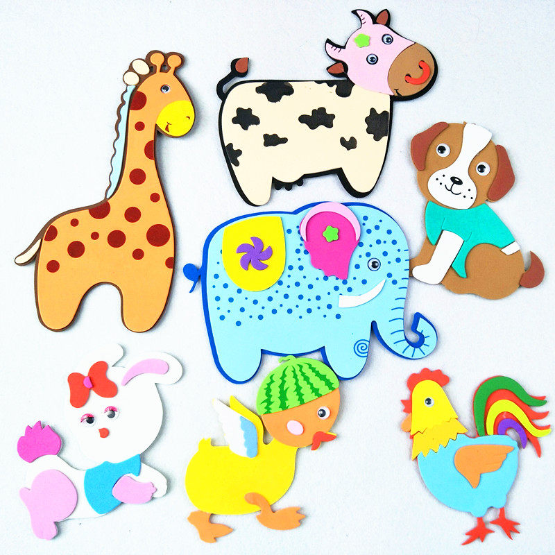 Kindergarten Elementary School Classroom Black Board Newspaper Collage Foam Poultry Animal Duck Rooster Dog Little White Rabbit Wall Sticker