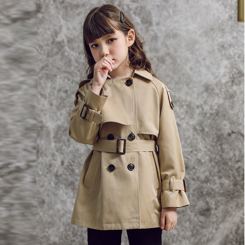 Girls trench coat children's coat 2021 new autumn dress foreign atmosphere in the big boy British style short spring and autumn children's clothing girl
