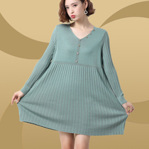 Extra-large size Autumn loaded with fat mm Belly Button Slim Fit 200 catty Loose Add lady to hit bottom sweater dress